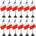 12 Pack France Desk Flag Set, French Table Office Flag, Small Miniature Desktop Flag With Black Pole and Black Base, Classroom, Offices Meeting Desk Decoration (France)