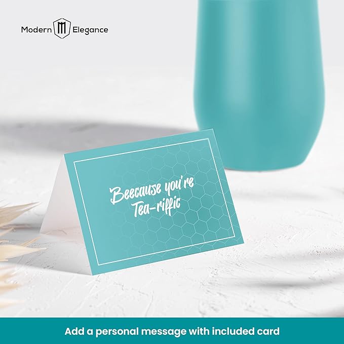 Tea Gifts for Women – Sampler Gift Basket with 15 Unique Blends, Honey Sticks, Stainless Tumbler & Gift-Ready Box (Teal)