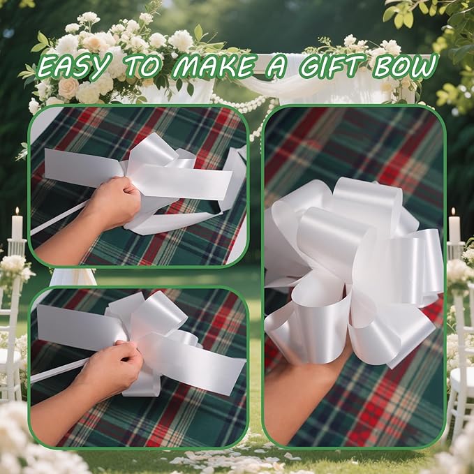 6 Pcs 6 Inch White Pull Bows, Perfect for Gift Wrapping, Gift Wrapping Baskets Wedding Christmas Party Decorations, Crafts – Quality Pull Bows for Gifts and Decorations