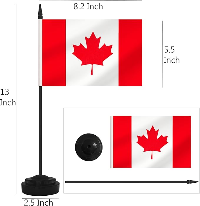 12 Pack Canada Desk Flags, Canadian Desktop Flag, Small Miniature Office Flags with 12" Black Pole and Black Base, Offices, Classroom, Home, Festival Decoration (Canada)