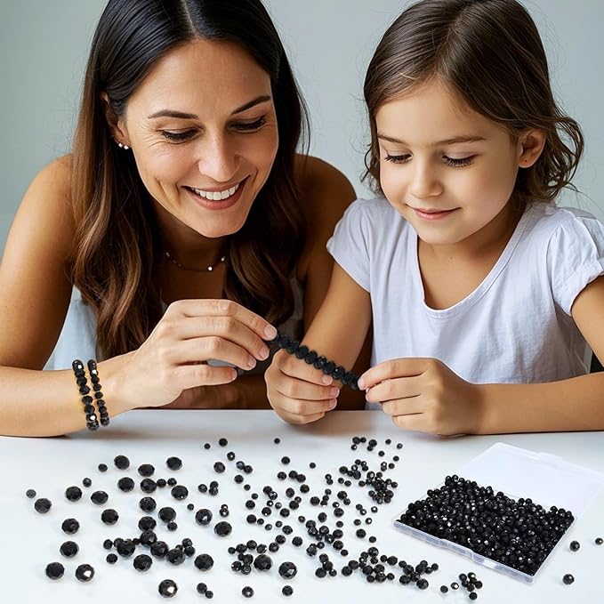800Pcs 4/6/8/10mm Round Crystal Glass Beads for DIY Jewelry, Ideal for Bracelets, Necklaces, Pendants, and Handmade Craft Projects(Black)