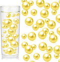 100PCS Yellow Faux Pearls Beads for Centerpiece Vases, Vase Filler Faux Pearls, No Holes Filler Beads for Party Anniversary Birthday Wedding Table Decor, 14/20/30mm