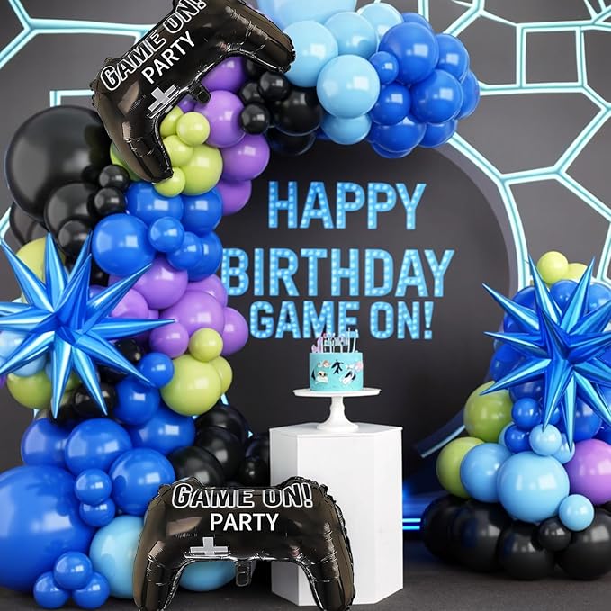 Video Game Balloons,12 Inch Purple Green Black Video Theme Latex Balloon for Teens Boys Men Birthday Decoration