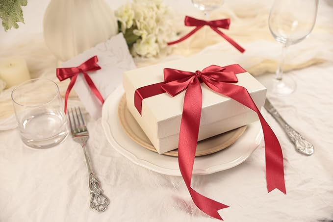 Scarlet Red Satin Ribbon 1 inch X Continuous 50 Yards, Single Face Polyester Ribbon Perfect for Gift Wrapping, Flower Bouquet, Wedding Decor, Crafts, Bow Making, Sewing and More