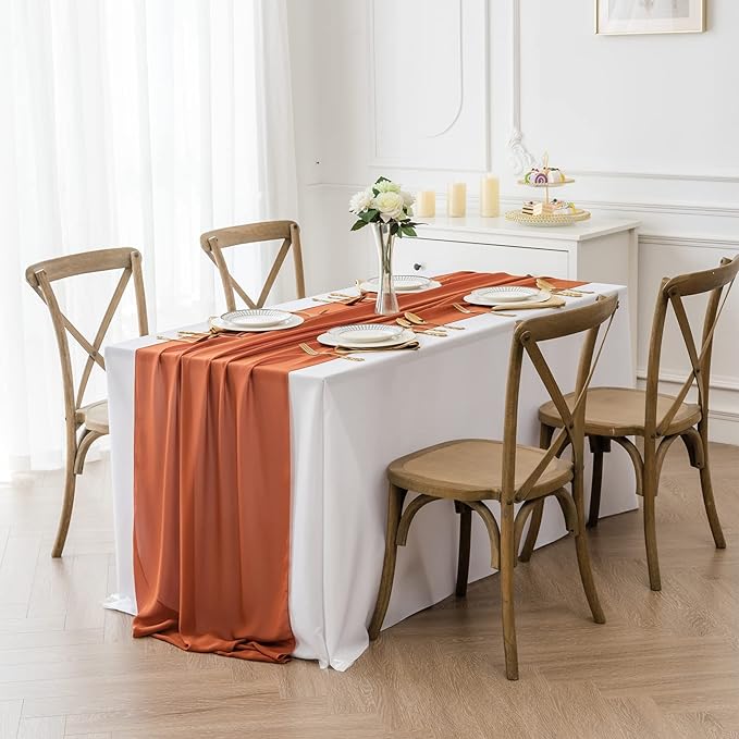 6Pack 9ft Chiffon Table Runner 14x108 Inch Sheer Romantic Table Runner for Wedding Birthday Party Bridal Shower Outdoor Decoration-Rust