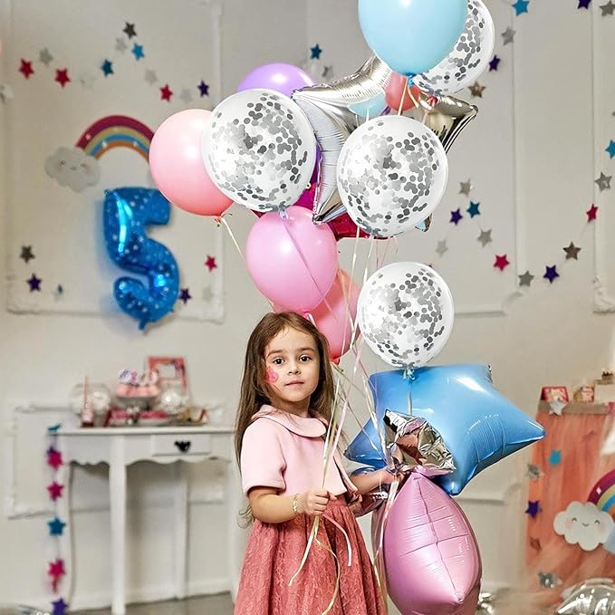 Silver Confetti Balloons, 25 Pcs Thickened 12 Inch Clear Latex Balloon with Confetti Inside for Graduation Decorations Engagement Bridal Shower Party Baby Shower Birthday Party Decoration Supplies