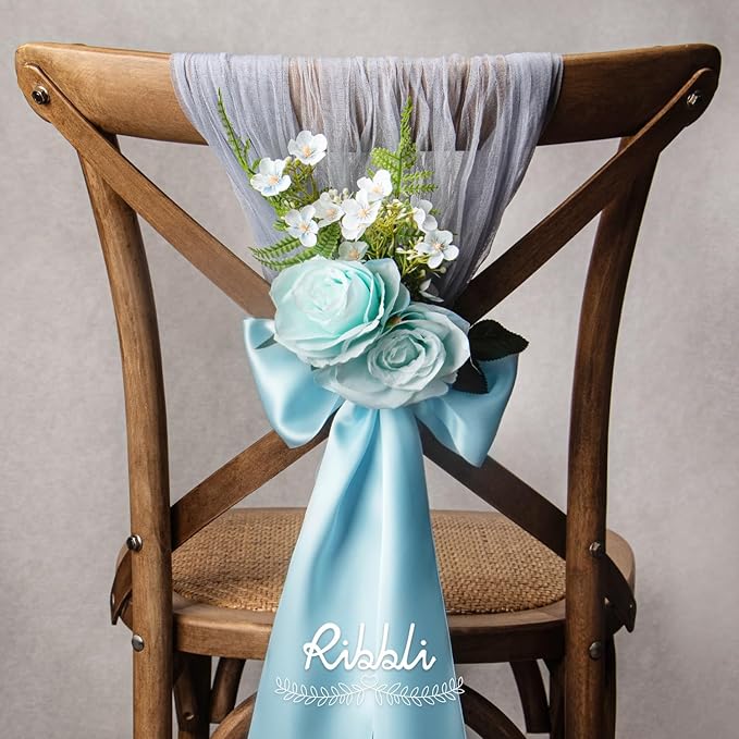 Ribbli Light Blue Satin Ribbon 4 Inch Wide Baby Blue Ribbon for Wedding Chair Sash Grand Opening Ceremony Big Bows Gift Wrapping Floral Crafts Cake Decor-Double Faced Satin Continuous 10 Yards