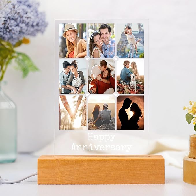 Personalized Anniversary Couple Gifts for Women and Men, Custom Picture Frames with Photo, Personalized Photo Frame with Night Light, Customized Picture Frame, Personalized Birthday Gifts for Her and Him