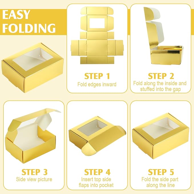 Zonon 30 Pcs Soap Boxes for Homemade Packaging, Mini Kraft Treat Boxes with Window for Bakery Candy Soap Making Gift Packaging(3.7 x 2.6 x 1.37 Inch,Gold)