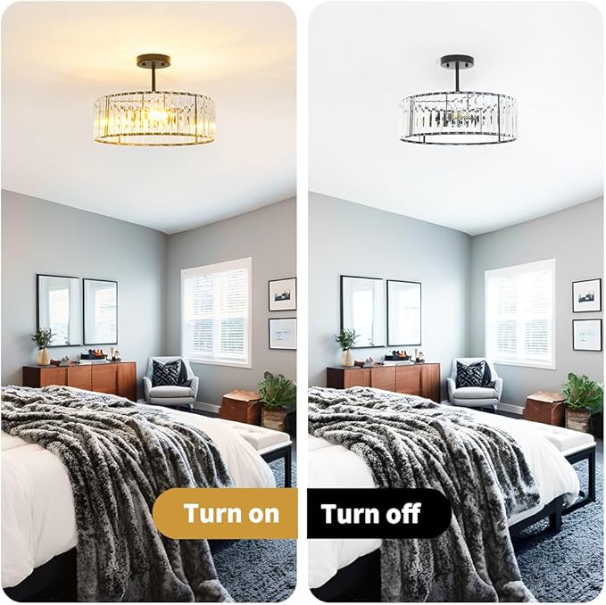 Modern Crystal Ceiling Light Fixture, Semi Flush Mount Ceiling Light, Matte Black Hallway Lighting Fixtures Chandelier, Crystal Chandelier for Kitchen Bedroom Dining Room Closet, 5-Light, 16 Inch