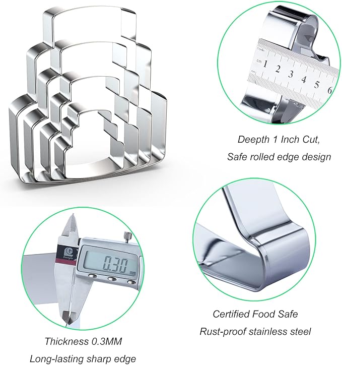Wedding Cake Cookie Cutter Set - 4 Piece Assorted Sizes (5", 4", 3", 2") - Stainless Steel