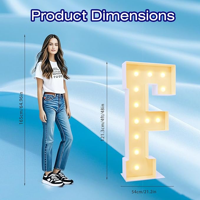 4FT Marquee Plastic Letters F - Light up Letters F Are Made from Corrugated Plastic Board - Quick Assembly Without Tools, Disassembled Components Can Be Used for Garage Sale Signs, Yard Sale Signs