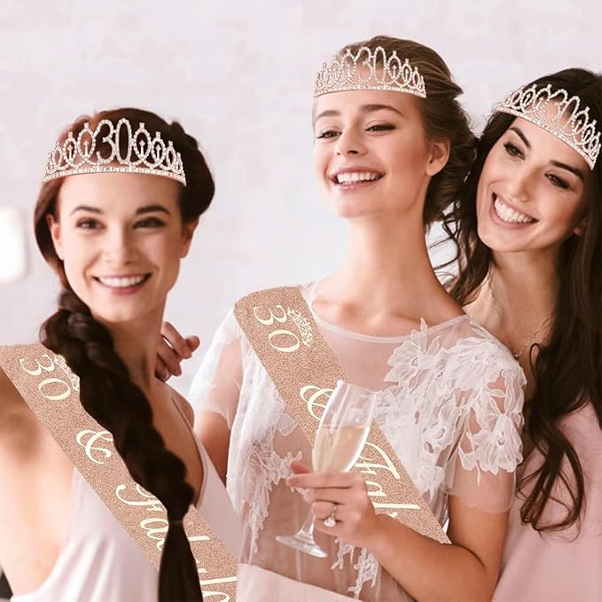 30th Birthday Decorations for Her, Including Sash, Crown/Tiara, Candles, Cake Topper, 30th Birthday Gifts for Her