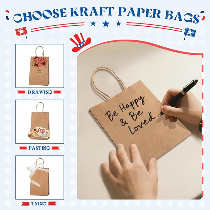 MESHA Kraft Paper Bags 5.25X3.75X8 Brown Small Gift Bags with Handles Bulk,500 Pcs for Small Business,Birthday Wedding Party Favor, Paper Shopping