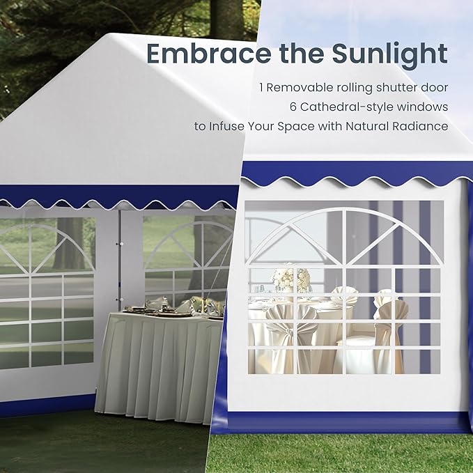 PHI VILLA 20'x16' Outdoor Heavy Duty Party Tent Large Commercial Canopy Wedding Event Shelter with Removable Sidewalls & 3 Storage Bags for Patio Outdoor Garden Events, Blue