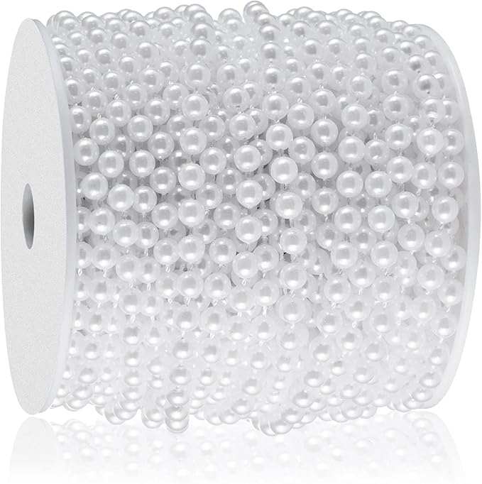 XINHUIDALSQ Craft String of Pearls 6 MM Faux Pearl Beaded, 66 Feet White Garland Bead String for Christmas Tree Decoration, Wedding Party Decoration (White, 6mm/20M)