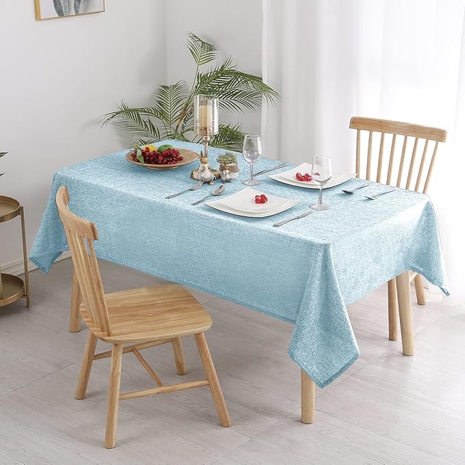 Hiasan Faux Linen Rectangle Tablecloth - Wrinkle and Stain Resistant Washable Table Cloth for Kitchen Dining Room Holiday Table Cover for Dinner, Lux Slate Blue, 54 x 120 Inch