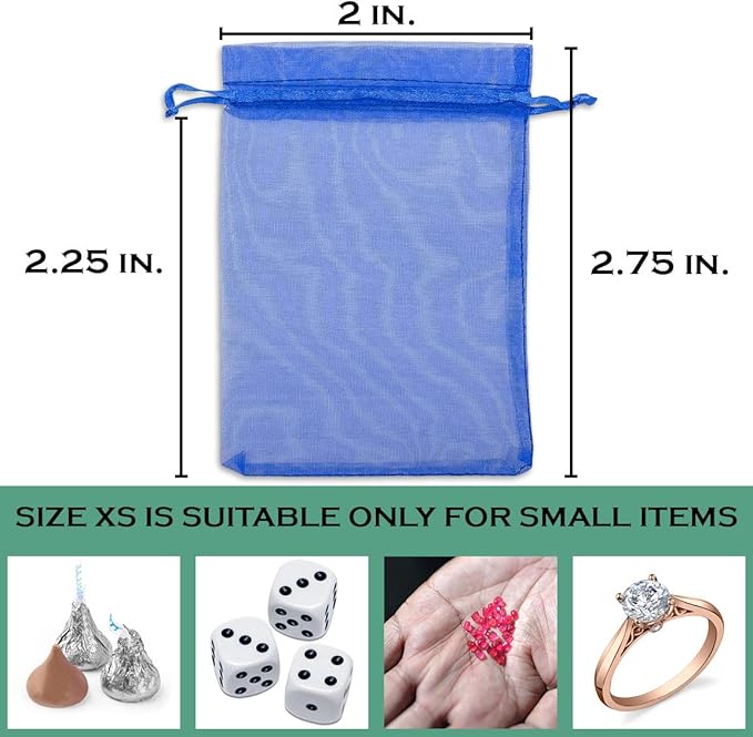 TheDisplayGuys 100-Pack XS 2 x 2 3/4" Royal Blue Sheer Organza Gift Bags with Drawstring, Jewelry Candy Treat Wedding Party Favors Mesh Pouch