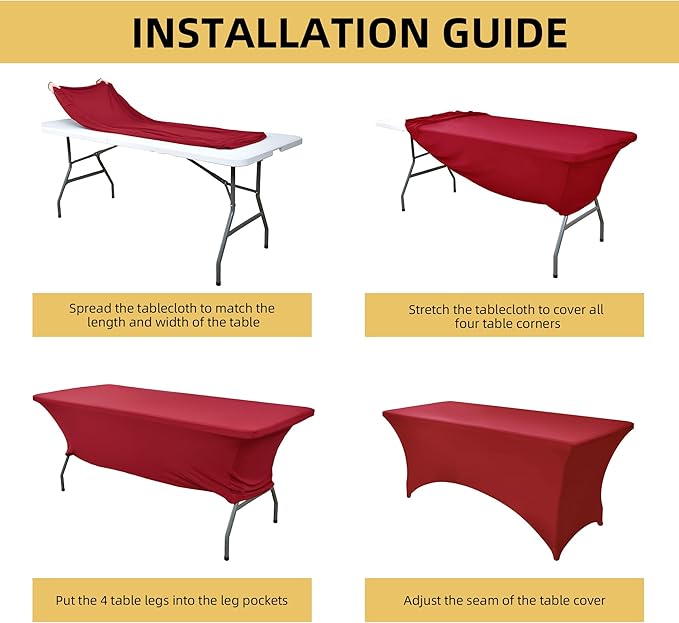 2-Pack 6ft Spandex Table Covers for Rectangle Standard Folding Tables - Wrinkle Resistant Stretch Tablecloths - Ultimate Fitted Table Protector for Parties, Trade Shows, Banquet