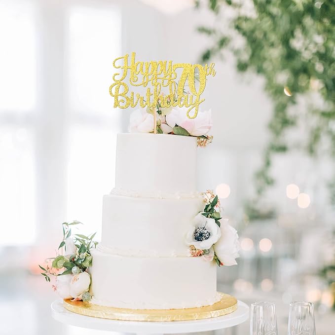 1 PCS Happy 70th Birthday Cake Topper Gold Glitter Cheers to 70 Years Birthday Cake Pick Seventy 70 Fabulous Cake Decoration for Happy 70th Birthday Anniversary Party Decorations Supplies