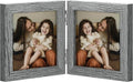 decorUhome Double 4x4 Picture Frame Vertical, Engineered Wood Bifold Photo Frame with Plexiglass for Tabletop Display, 4x4, Grey