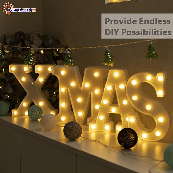 HXWEIYE Light Up Letters X, LED Marquee Sign 26 Alphabet and 10 Number Big Lights for Party Birthday Bar Battery Powered Christmas Decor (Warm White)