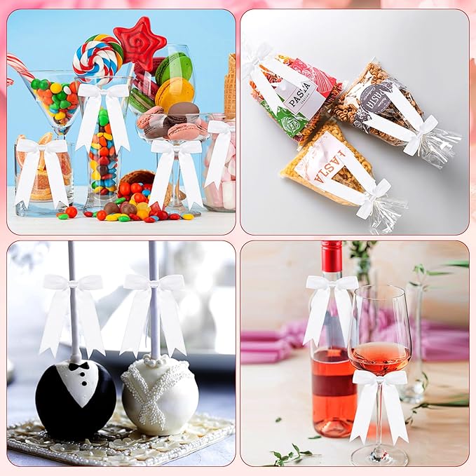 Riceshoot 24 Pcs Satin Ribbon Bow 3.5x5 Inch Twist Tie Bows for Gift Balloon Bag Cake Craft DIY Wedding Birthday Party Decor