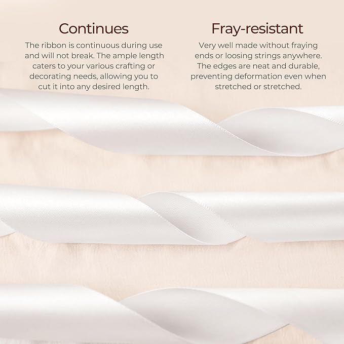 White Satin Ribbon 3/8 inch X Continuous 25 Yards, Single Face Polyester Ribbon Perfect for Gift Wrapping, Flower Bouquet, Wedding Decor, Crafts, Bow Making, Sewing and More