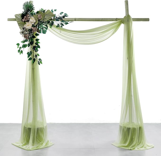 VDS Pack of 2 Panel (30 Inch X 100 Feet) Wedding Arch Draping Fabric Sheer Chiffon Fabric Drapery for Wedding Ceremony Reception Swag Backdrop Canopy Chuppah ARBO Altars Decoration (Sage Green)