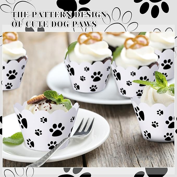 Domensi 100 Pcs Dog Paw Cupcake Wrappers Puppy Themed Cupcake Liners Rustic Baking Cups Baking Liners for Spring Summer Wedding Bridal Baby Shower Birthday Party Supplies Dessert Decoration