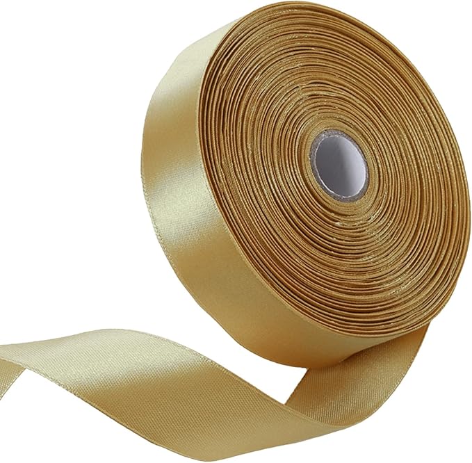 1" x 50 Yards Champaign Gold Satin Ribbon Single Faced Fabric Ribbons for Gift Wrapping, Crafting, Bows Making, Flower Bouquet, Wedding, Home Decor