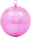 Mirror Disco Ball Decor with Hanging Ring 8" Large Pink Disco Ball Ornament for Disco Party Decorations,70s Theme Party, DJ, Wedding, Birthday,Christmas