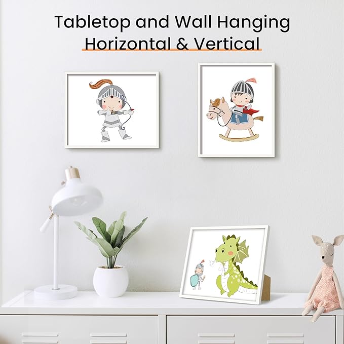 upsimples 8x10 Picture Frame Set of 3, Made of High Definition Glass for 8 x 10, Wall and Tabletop Display Thin Border Photo Frames for Home Decor, White