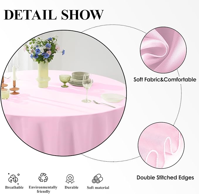 Round Tablecloth 2 Pack 108 Inch Pink Tablecloths Washable Decorative Linen Polyester Table Clothes Cover for Dining Table Banquets Buffet Parties and Wedding