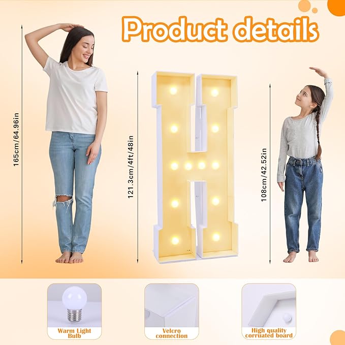 4ft Marquee for Letters, Large Light up Letters, Multifunctional 4ft Light up Letters Marquee for Party Decorations, Letter Balloons, Wedding Decor, Proposal Decorations (Letters H)