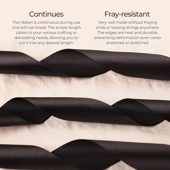 Black Satin Ribbon 1 inch X Continuous 100 Yards, Single Face Polyester Ribbon Perfect for Gift Wrapping, Flower Bouquet, Wedding Decor, Crafts, Bow Making, Sewing and More
