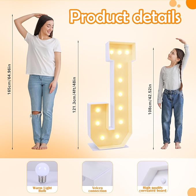 4ft Marquee for Letters J, Large Light up Letters, Multifunctional Large Marquee for Letters 4 Feet Tall for Party Decorations, Letter Balloons, Wedding Decor, Proposal Decorations (Letters J)