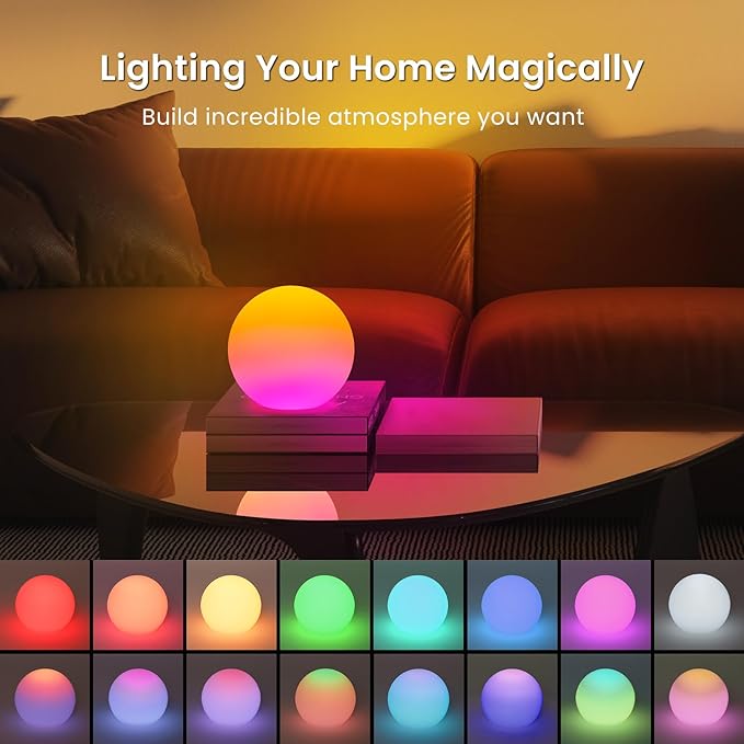LOFTEK 3-inch Smart Sphere Night Light -Multi-Color Rechargeable Night Lights, RGB Ball Mood Lighting, Waterproof Ambient Lighting for Home Bedroom Patio Pool Decorative Lighting, 1 Pack