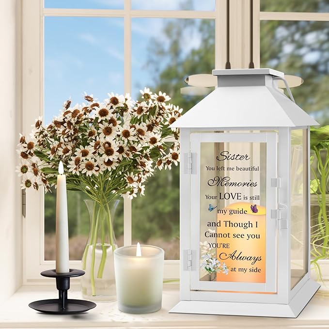 Memorial Gift for Loss of Sister Memorial Lantern for Loss of Sister Sympathy Gift Remembrance Gifts Bereavement Gifts for Loss of Sister with LED Candle