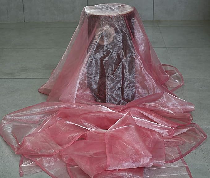 VDS Dusty Pink Organza Fabric, 35 Yards Continuous, 45” Wide, Wedding Party Decoration Iridescent Crystal Sheer Shiny Organza Tulle Bridal Dress DIY Crafts Costume Sewing Backdrop Arch Cloth