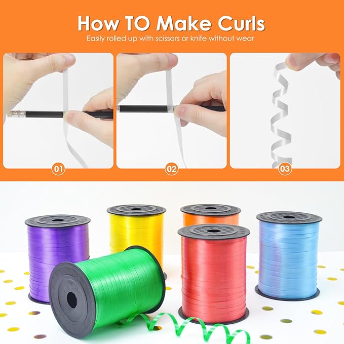 Orange Curling Ribbon, Balloon String 500 Yard for Gift Wrapping, Curly Ribbons, 3/16" for Florist Flower, St Patricks Day, Valentines Day
