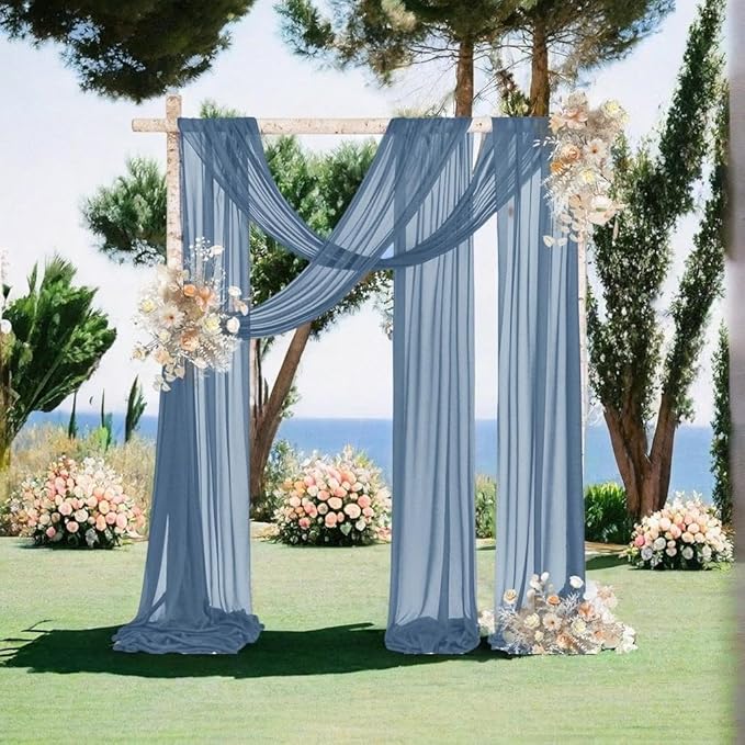MLMW Wedding Arch Draping Fabric 2 Panels 29" x 20Ft Dusty Blue Sheer Wedding Arch Backdrop Drapes Outdoor Curtain for Ceremony Party Background Ceiling Decor