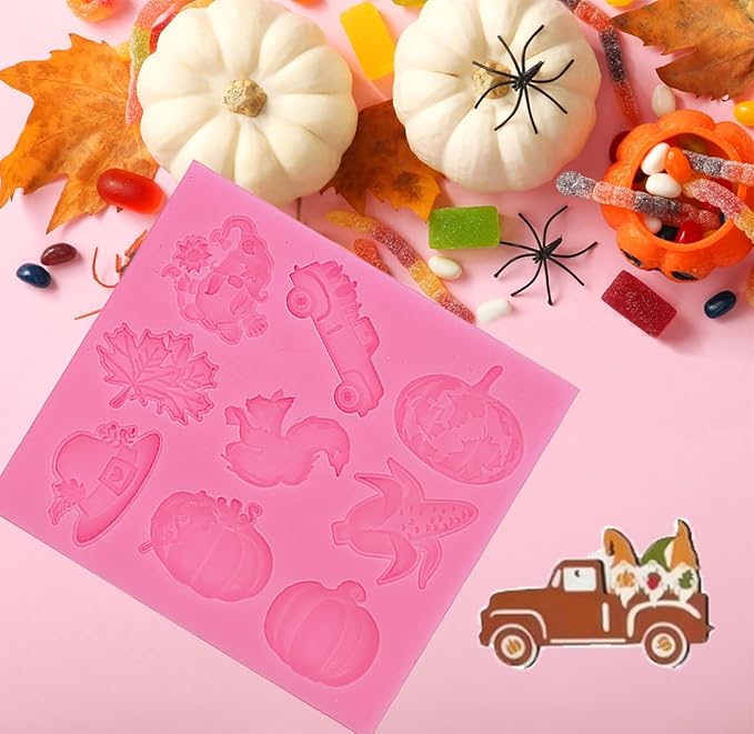 Thanksgiving Day Fondant Mold Halloween Fall Leaf Pumpkin Chocolate Candy Fondant Silicone Mold，DIY Cookies Candy Gummy Chocolate Mold Ice Cream Tray for Holiday Party Thanksgiving Day 2Pcs