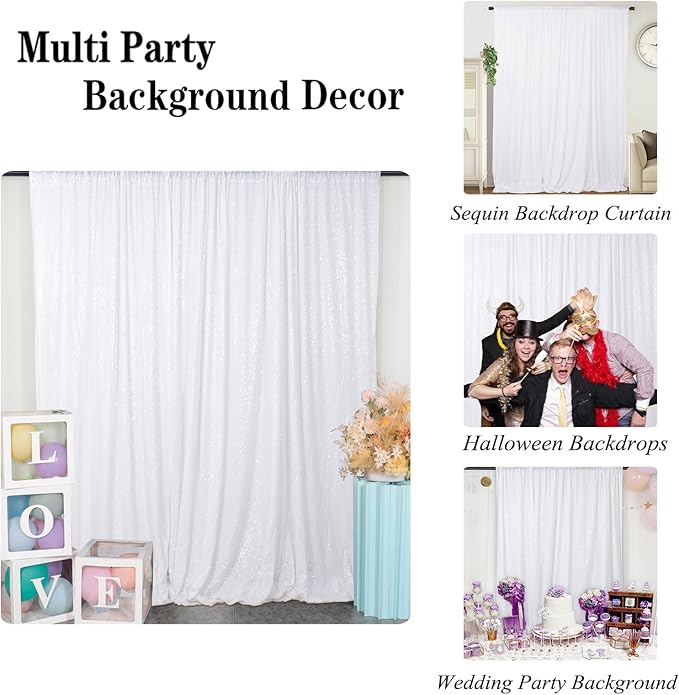 DUOBAO 7x7 Ft White Sequin Backdrop Curtain | Shimmering Pear White Photo Background for Wedding, Baby Shower, Graduation & Party Decor | Elegant Sparkle Backdrops for Pictures & Ceremonies
