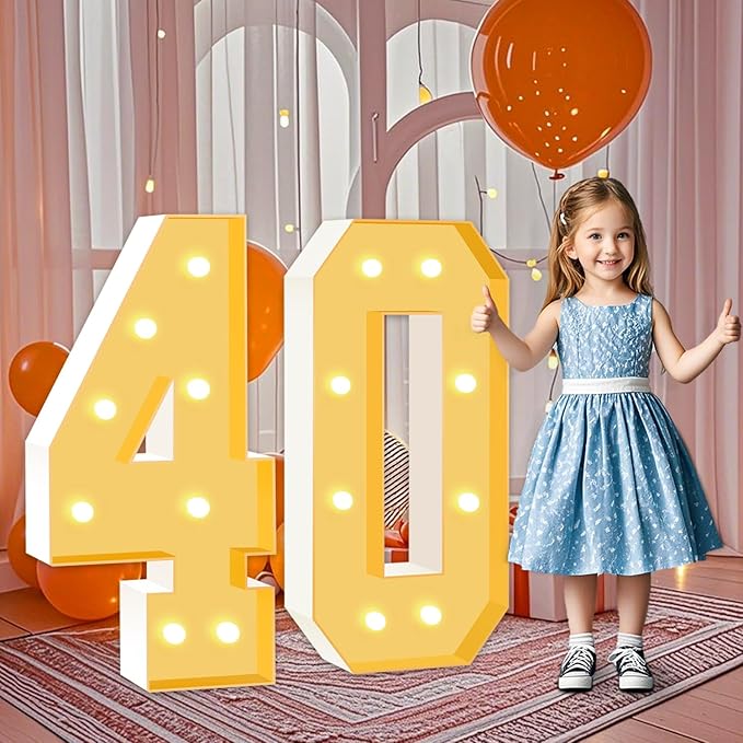 3FT Marquee Numbers 40, Large Light Up Numbers 40th Birthday Decorations for Her Him, Cardboard Numbers for Women Men Anniversary Party Decor Backdrop, DIY Foam Board Mosaic Number Sign