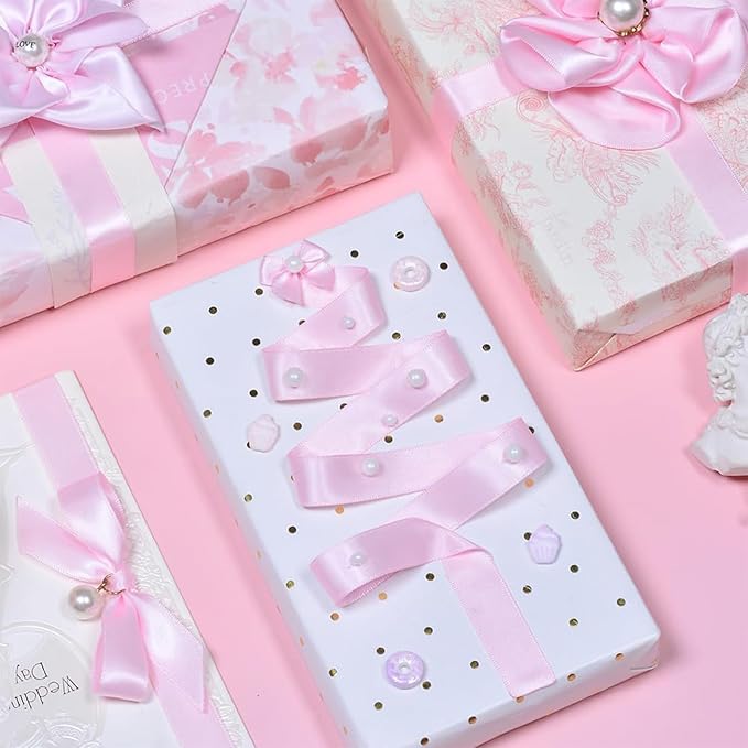 1" x 50 Yards Light Pink Satin Ribbon Single Faced Fabric Ribbons for Gift Wrapping, Crafting, Bows Making, Flower Bouquet, Wedding, Home Decor
