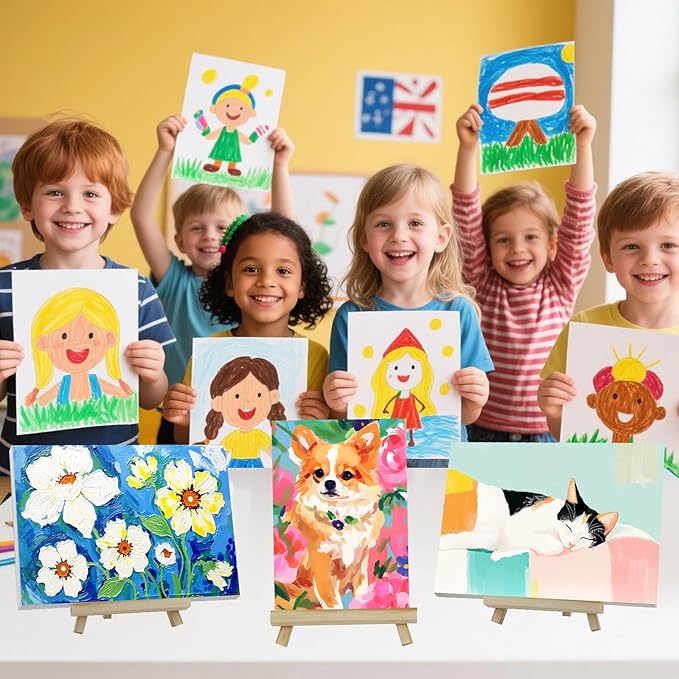 10 Pack 9 Inch Wooden Easel Stand, Portable A-Frame Tabletop Display Easel for Painting, Canvas, Signs,Photos, Art Easel for Kids, Students, Beginners（Need Assemble）