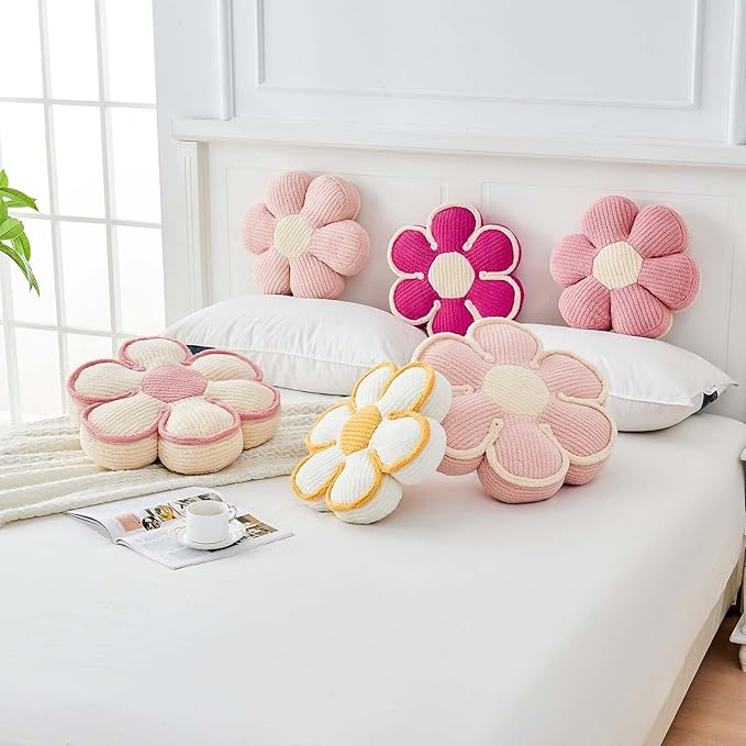Flower Pillow, Soft Flower Decorative Throw Pillow, Cute Daisy Flower Shaped Seating Floor Cushion Room Décor Plush Pillows for Sofa Couch Bed (13.7 Inch, Pink)