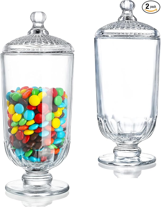 2 Pack 24oz Clear Glass Candy Jars with Lids Glass Decorative Storage Jar for Candy Buffet, Wedding Favors, Baby Shower, Party Decor, DIY Crafts