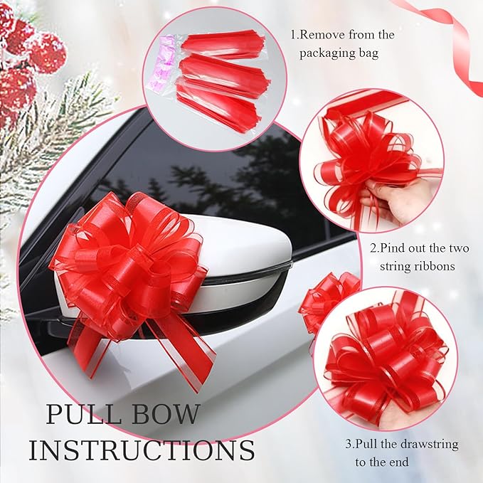 6 Pieces Large Pull Bows,6 inches,Bow for Gift Wrapping,Pull Bows for Party Birthday Gift Wedding Baskets Gift Decorations, Flower Decorations (Red)